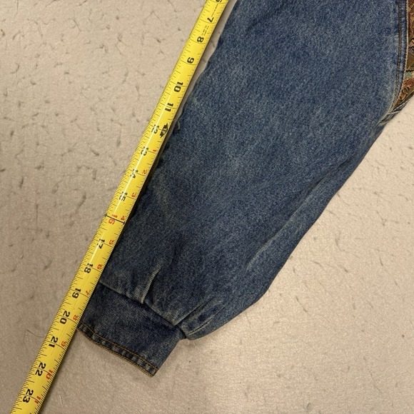 Vintage Current Seen Jacket Mens Medium Denim Colorblock Bomber Southwestern 90s - Picture 6 of 8